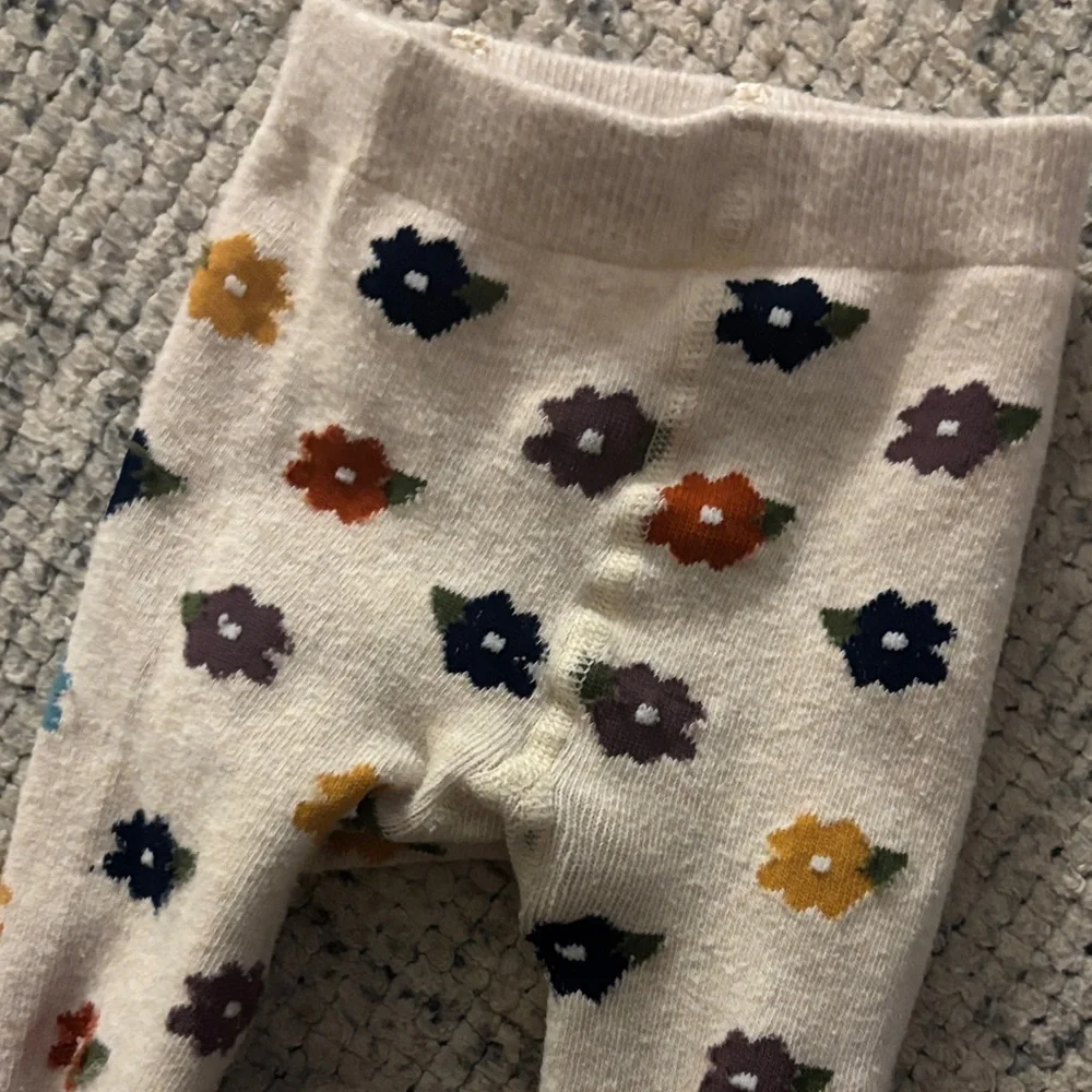 Ruffle Butts Cream Tights with Colorful Floral Pattern